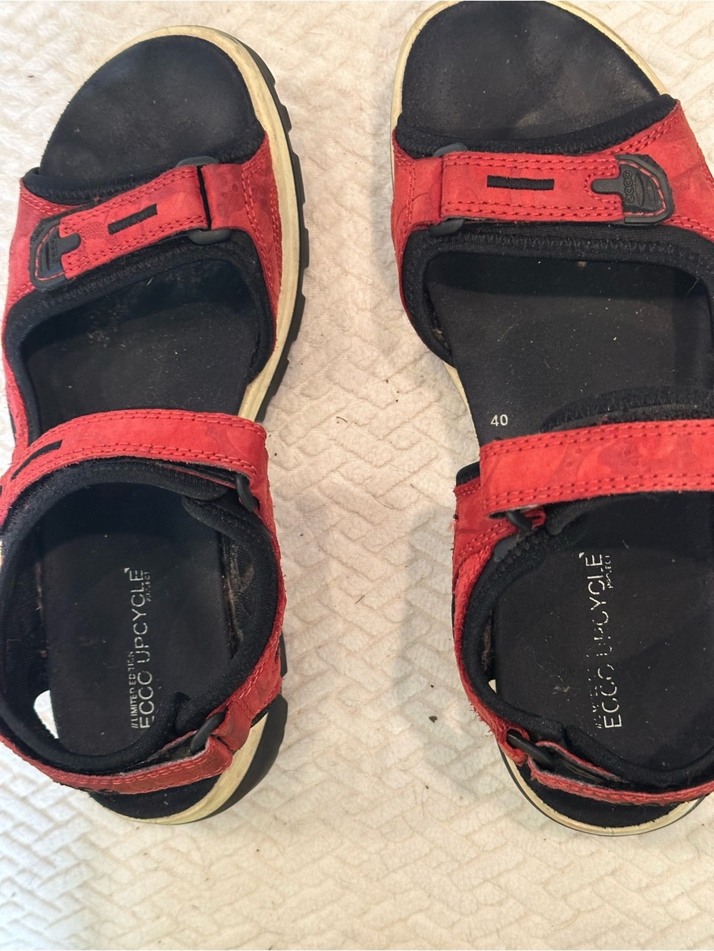 Ecco Red and Black Adjustable Hook-and-Loop Sandals